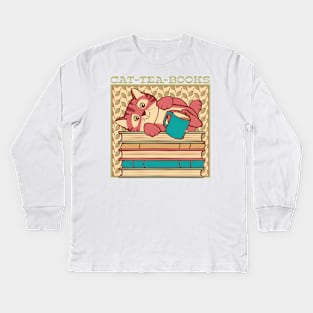 Cat Tea Books Kids Long Sleeve T-Shirt